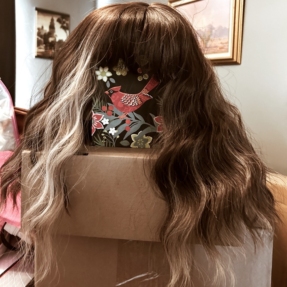 Beautiful long synthetic wig with bangs—Never Worn!